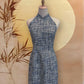 Blue and White Blend Tweed Cheongsam