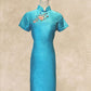 Blue Thai Silk Cheongsam With Cap Sleeve