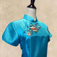 Blue Thai Silk Cheongsam With Cap Sleeves