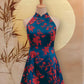 Blue and Red Jacquard Modern Flare Cheongsam