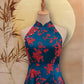 Blue and Red Jacquard Modern Flare Cheongsam