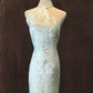 Cream Jacquard Halter Cheongsam with Tolga Cutout and Open Back Detail