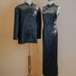 Midnight Chinese Blue Cheongsam /Tang Shirt with Cherry Blossom Embroidery