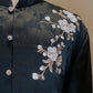 Midnight Chinese Blue Cheongsam /Tang Shirt with Cherry Blossom Embroidery