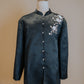 Midnight Blue Chinese Silk Tang Shirt with Floral Embroidery