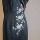 Midnight Blue Chinese Silk Cheongsam with Floral Embroidery