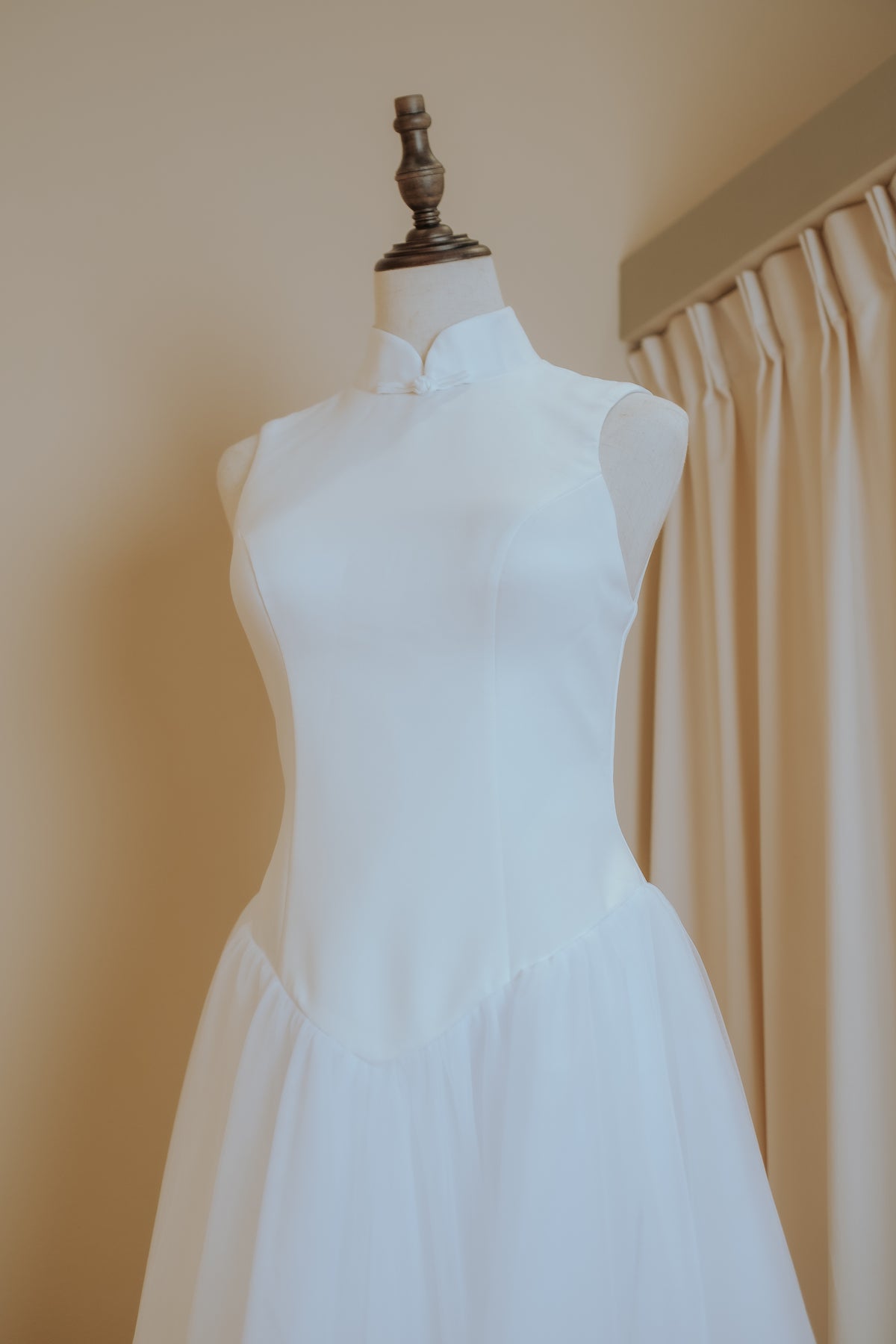 Duchess Satin Cheongsam A-Line Tulle Dress Fusion