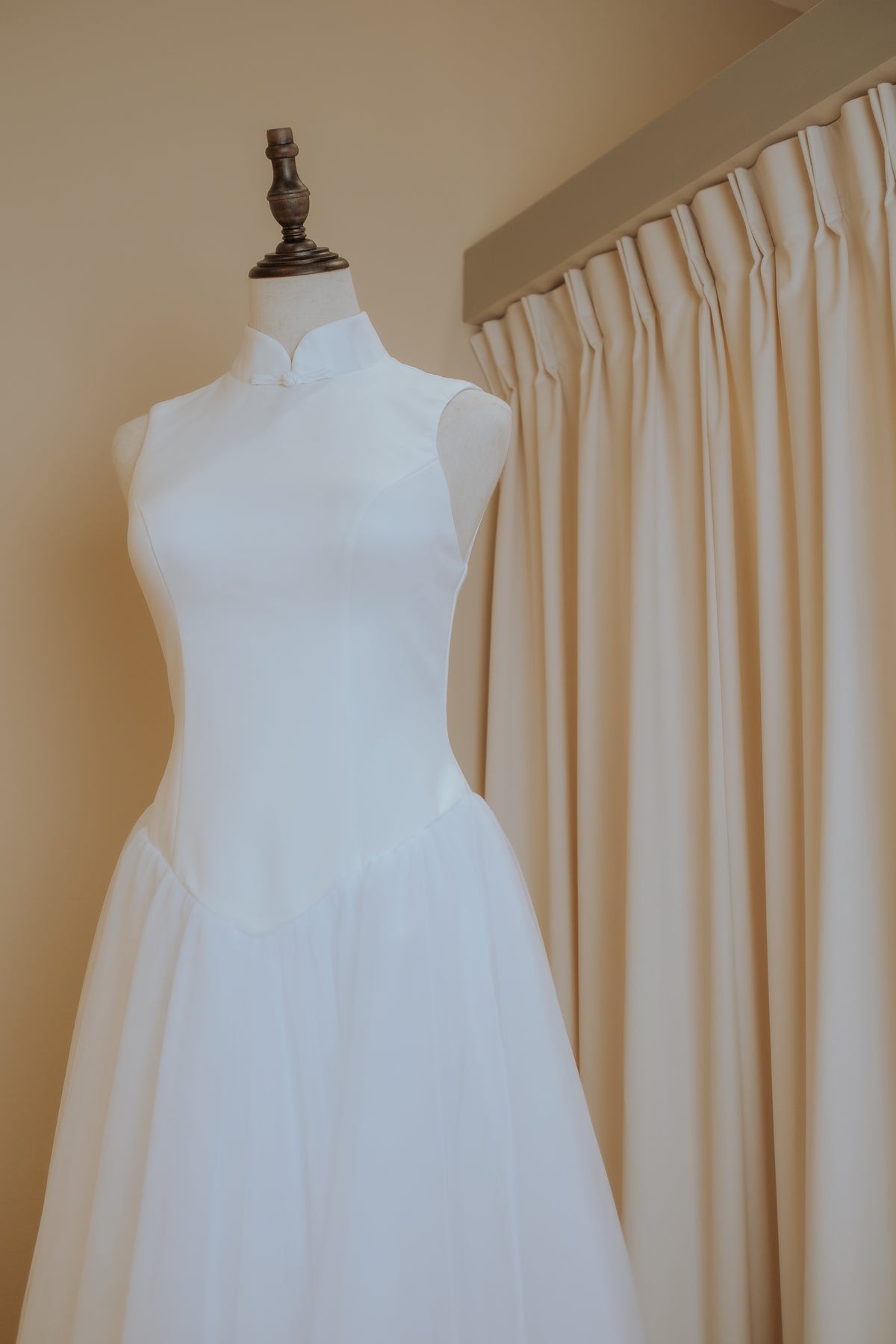 Duchess Satin Cheongsam A-Line Tulle Dress Fusion