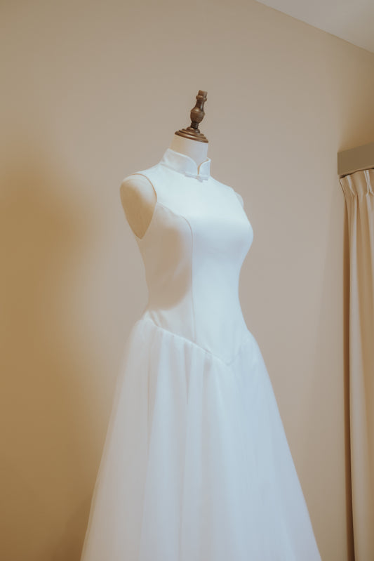 Duchess Satin Cheongsam A-Line Tulle Dress Fusion