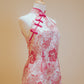 Pastel Pink Floral Motif Jacquard with Chinese Knots and Fuchsia Piping