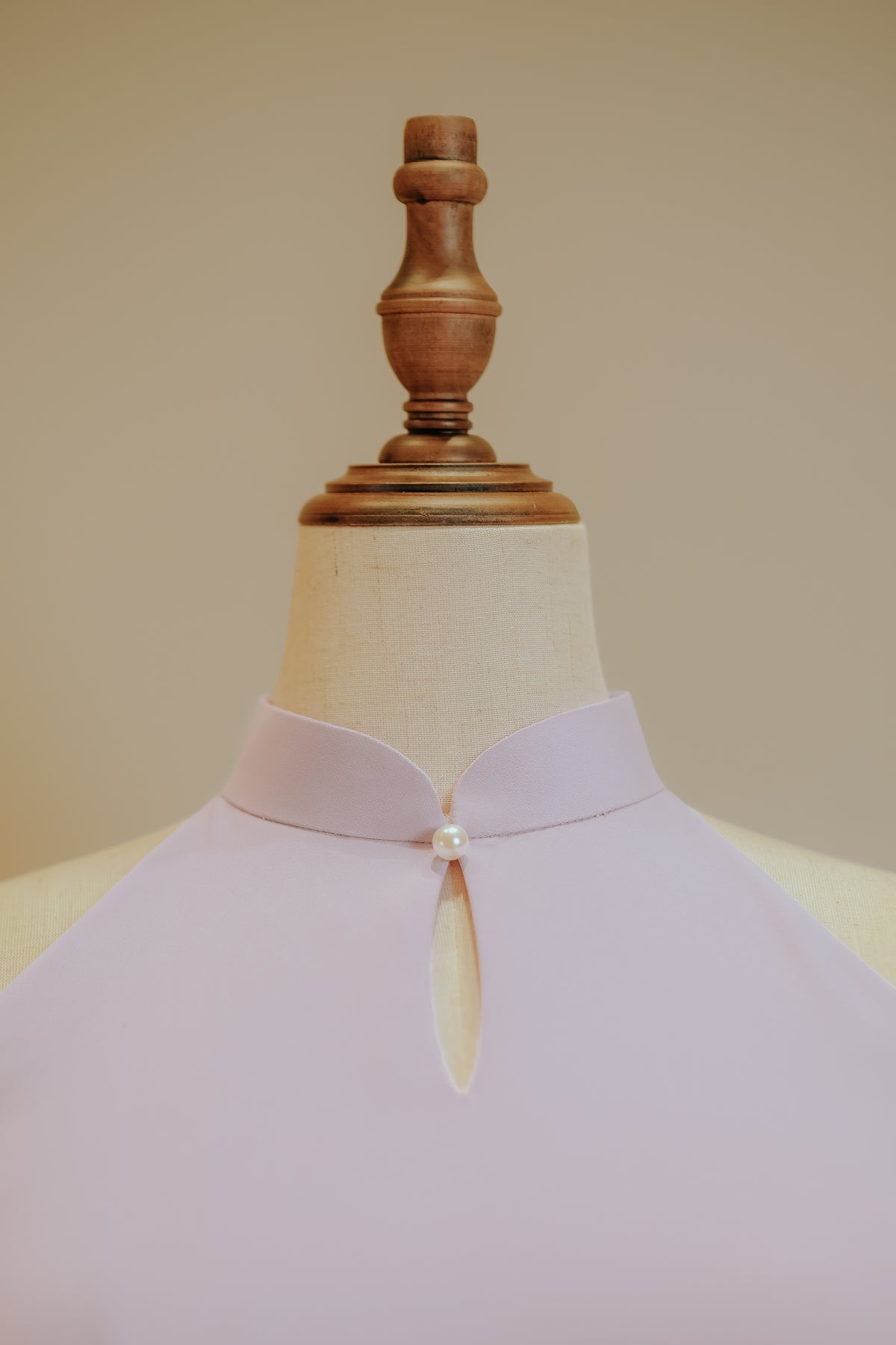 Lilac Purple Bubble Skirt Premium Cotton Stretch Halter Cheongsam with Front Keyhole