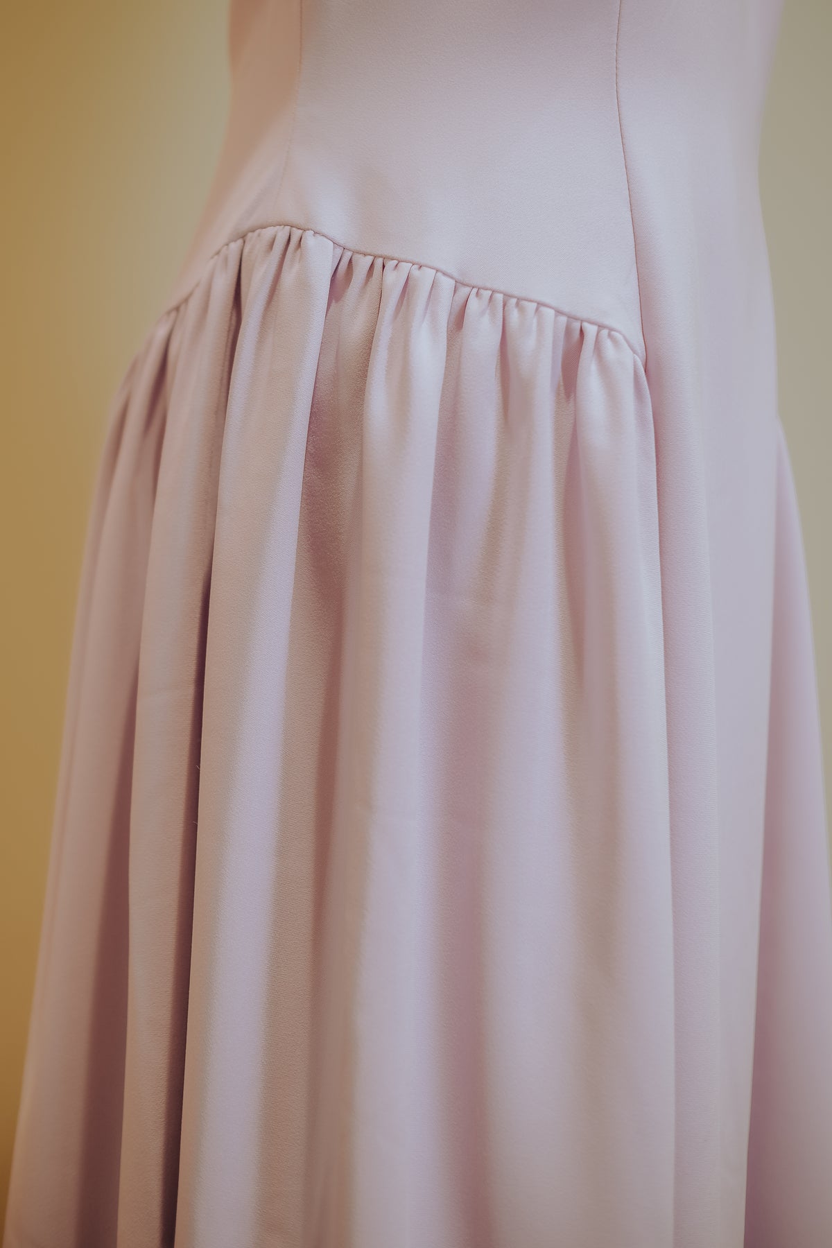Lilac Purple Bubble Skirt Premium Cotton Stretch Halter Cheongsam with Front Keyhole