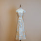 Yellow Jacquard with Blue Floral Motif A Line Boatneck Dress