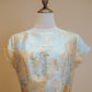 Yellow Jacquard with Blue Floral Motif A Line Boatneck Dress