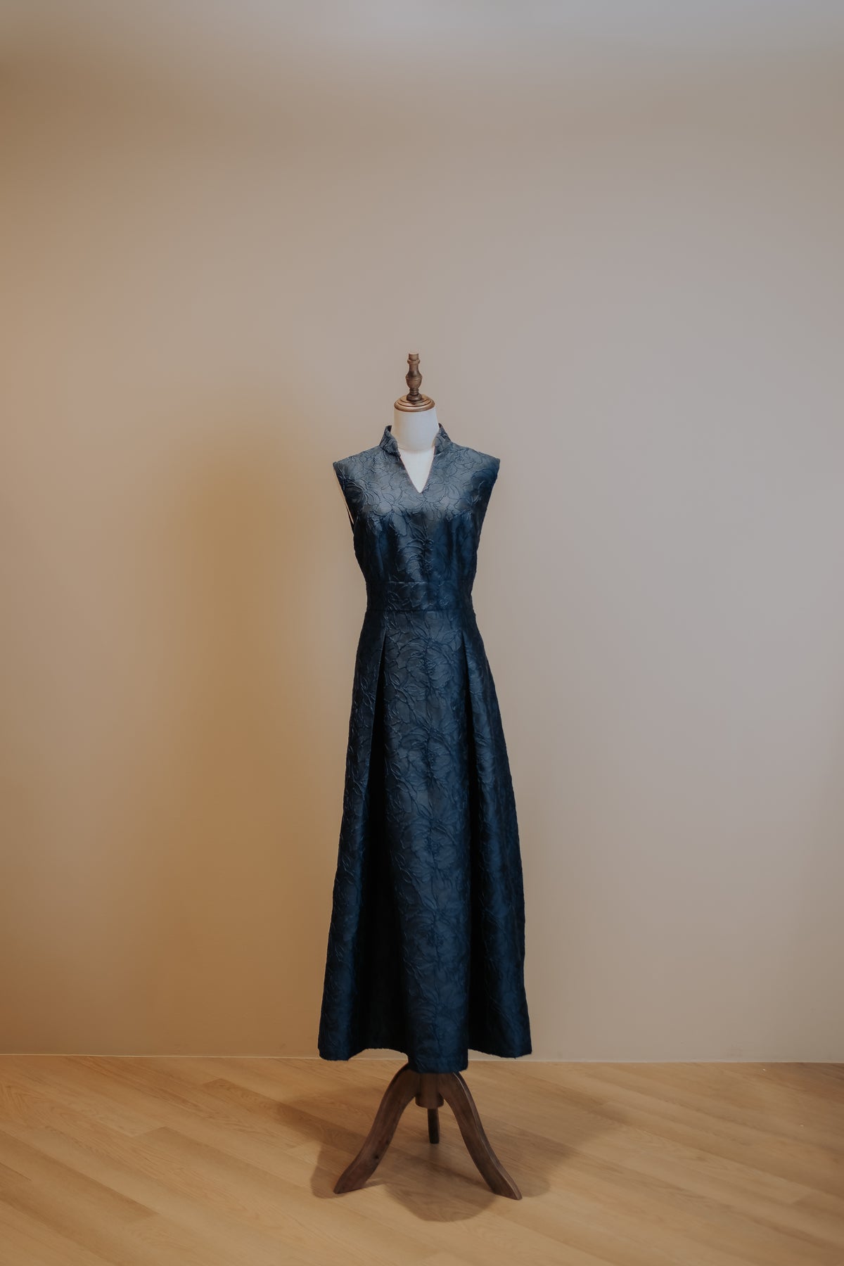 Midnight Blue Floral Jacquard A line Panel Dress