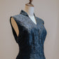 Midnight Blue Floral Jacquard A line Panel Dress