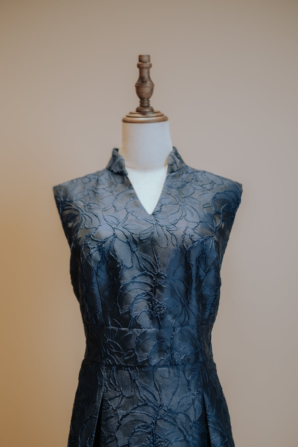 Midnight Blue Floral Jacquard A line Panel Dress