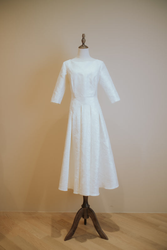 Mother of the Bride / Groom Boatneck Floral Jacquard Pleated A-line Dress