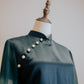 Emerald Green Duchess Satin with Flowy Chiffon Sleeve Cheongsam
