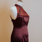 Wine Red Duchess Satin Halter Top Cheongsam With Jade Beads and Front Slit