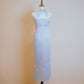 Blue Duchess Satin Cheongsam With Pearls