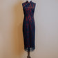 Navy Blue Lace Cheongsam With Red Inner Lining