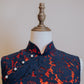 Navy Blue Lace Cheongsam With Red Inner Lining
