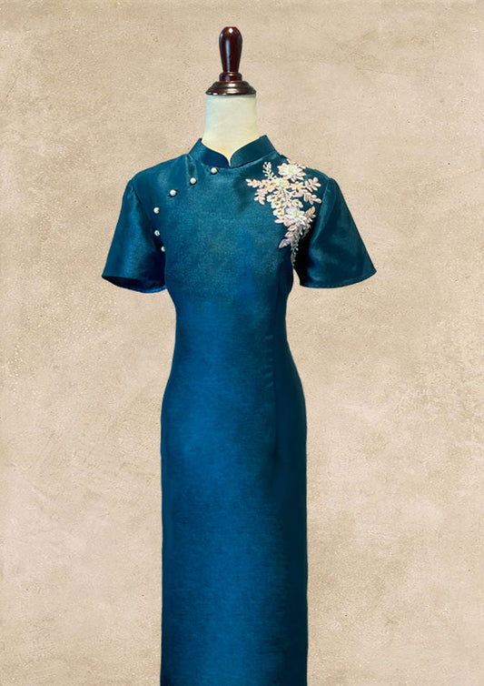 Dark Turquoise Sleeveless Cheongsam