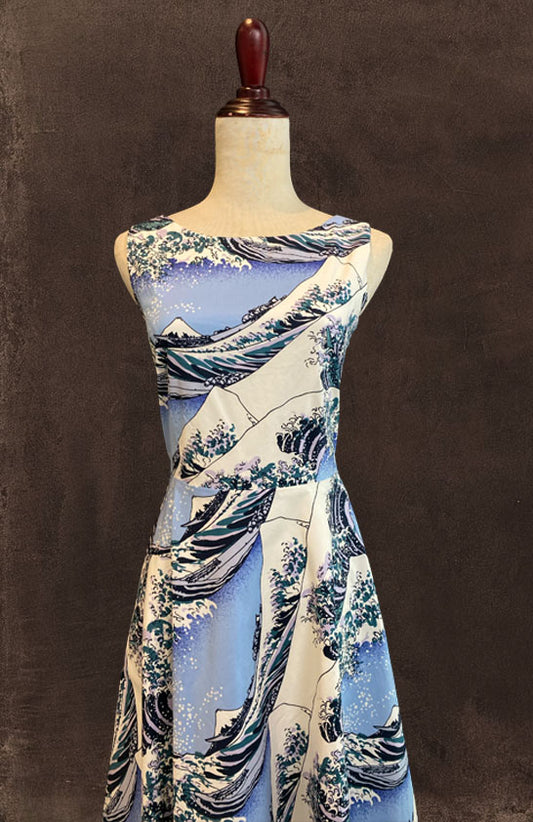 Japanese Wave Print Casual Dress