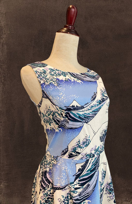 Japanese Waves Print Casual Dress