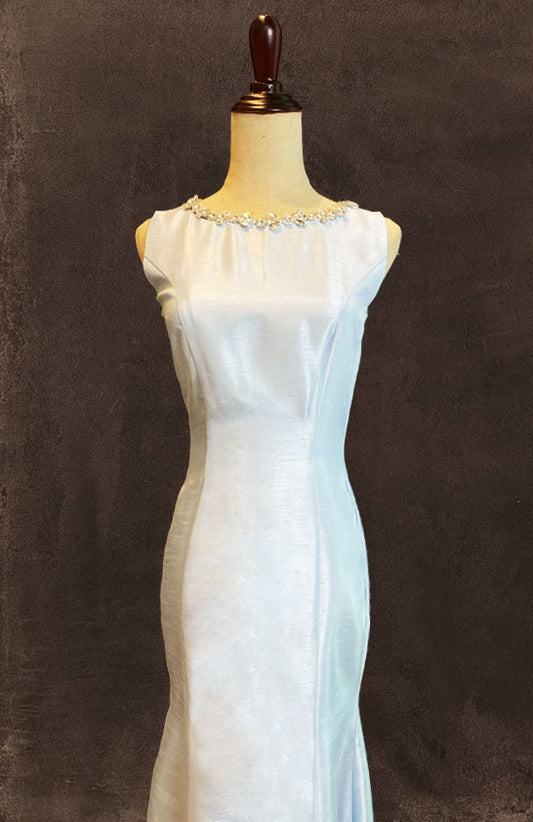 Lavender blue mermaid dress with bejewelled neckline