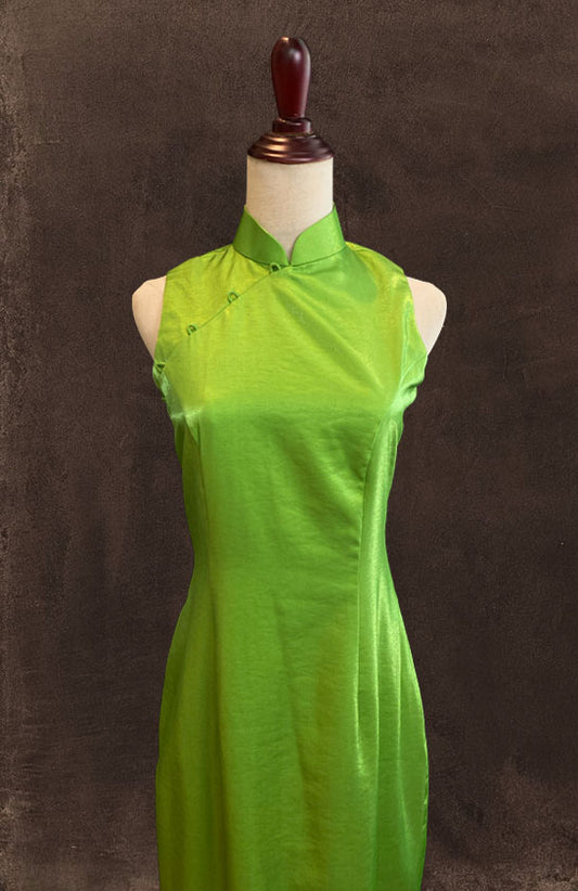 Metallic Lime Green Satin Cheongsam