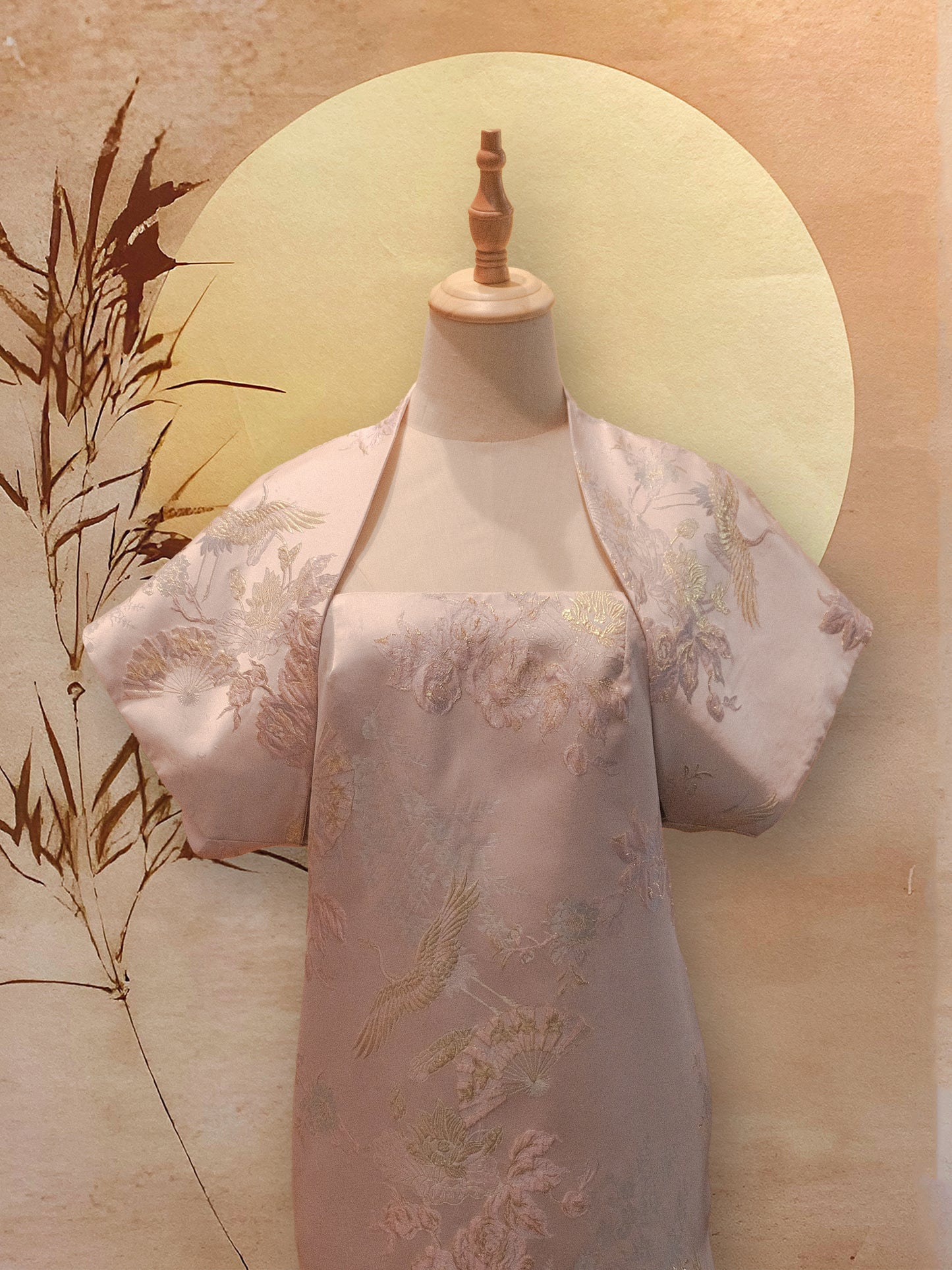 Bolero Dress 2-Piece Set in Light Pink Oriental Jacquard