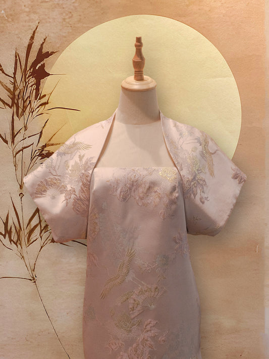 Bolero Dress 2-Piece Set in Light Pink Oriental Jacquard