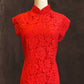 Red Lace Cap Sleeve Cheongsam
