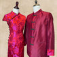 Red Rose Jacquard Cheongsam and Red Thai Silk Tang Shirt with matching details
