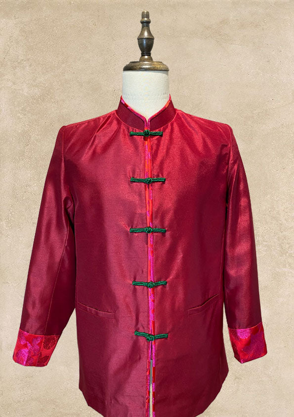 Red Thai Silk Tang Shirt