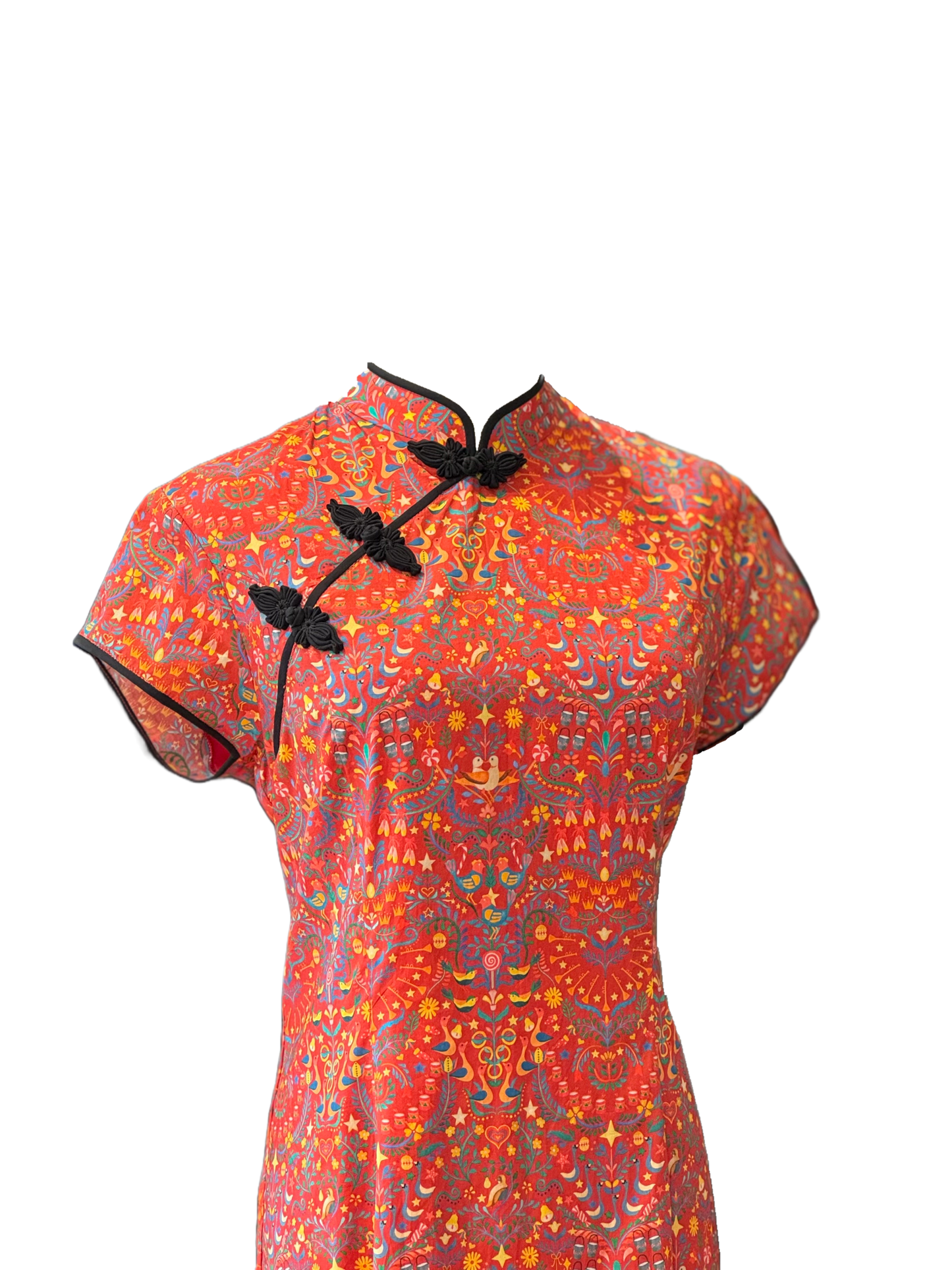 Red Liberty Cheongsam with Black Details