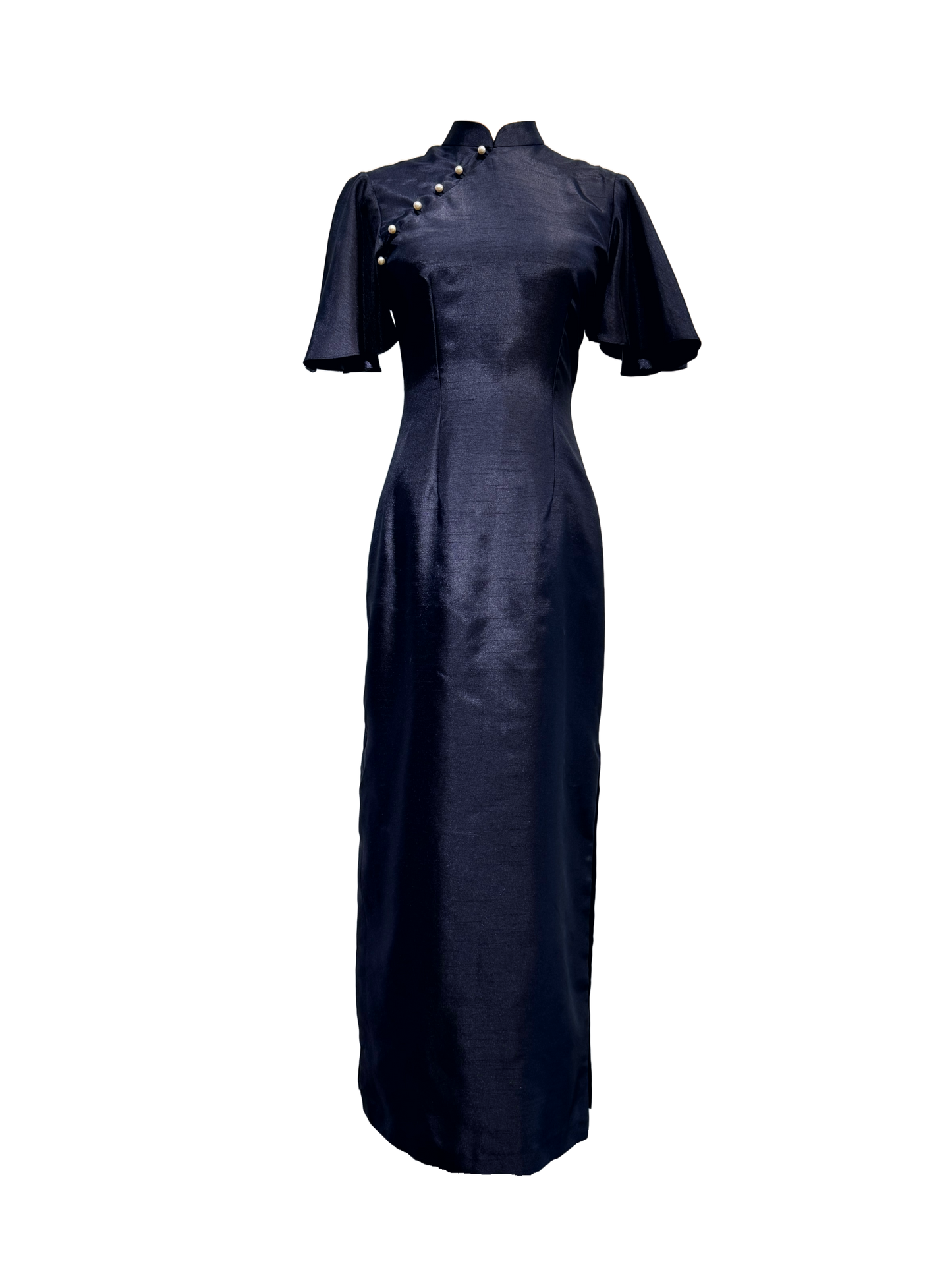 Midnight Blue Cheongsam with Lace Back Detail