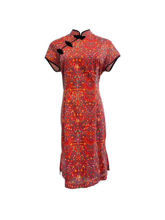 Red Liberty Cheongsam with Black Details