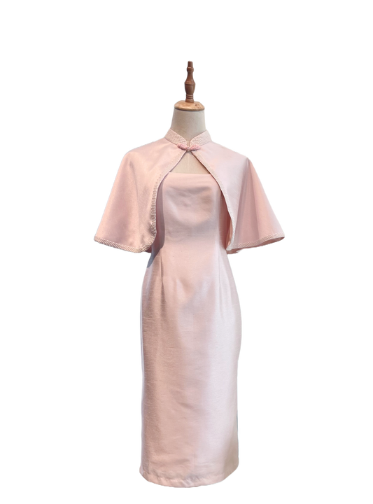 Baby Pink Thai Silk Cape and Dress Set
