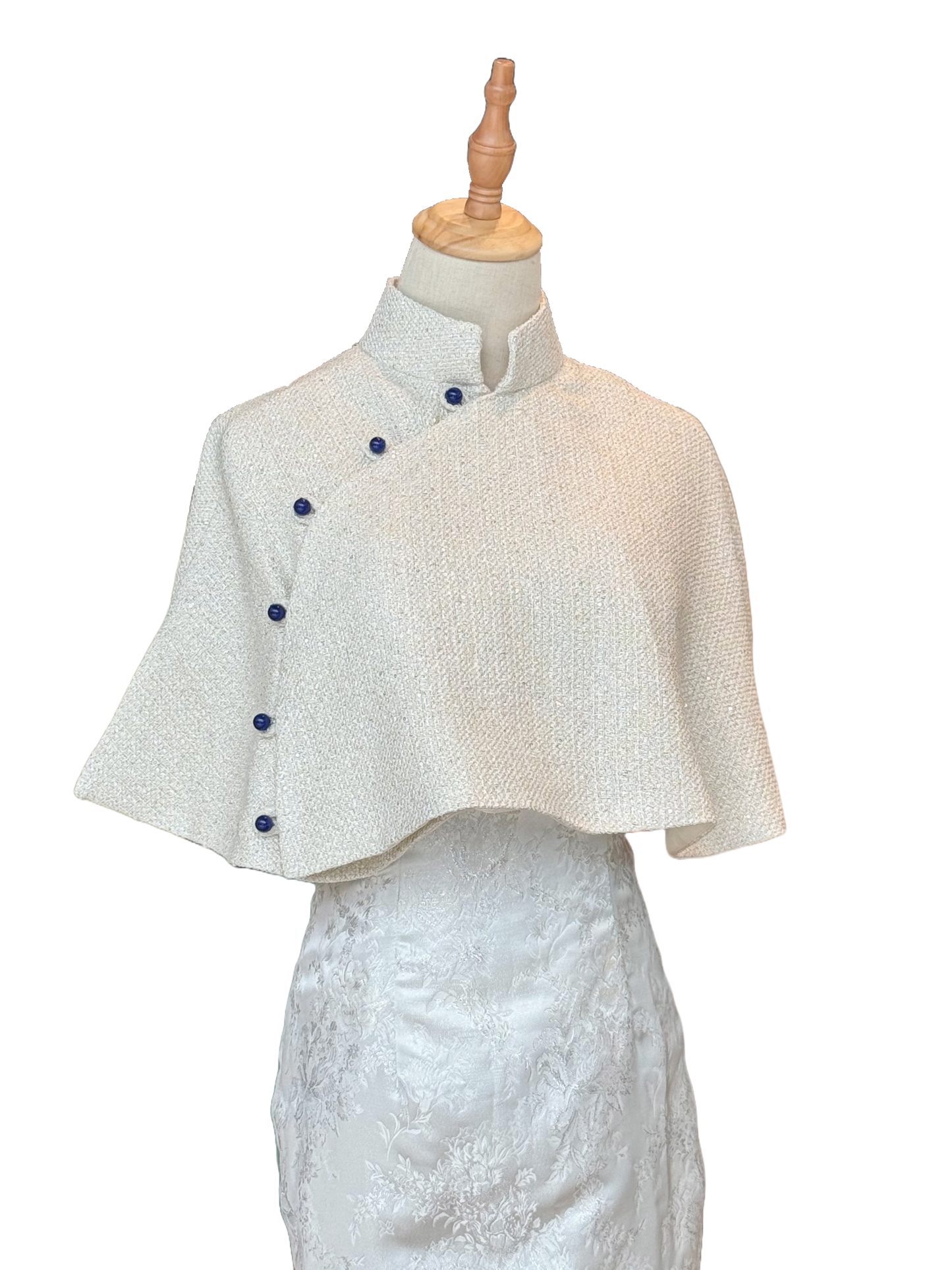 White Tweed Cape and Jacquard Dress Set