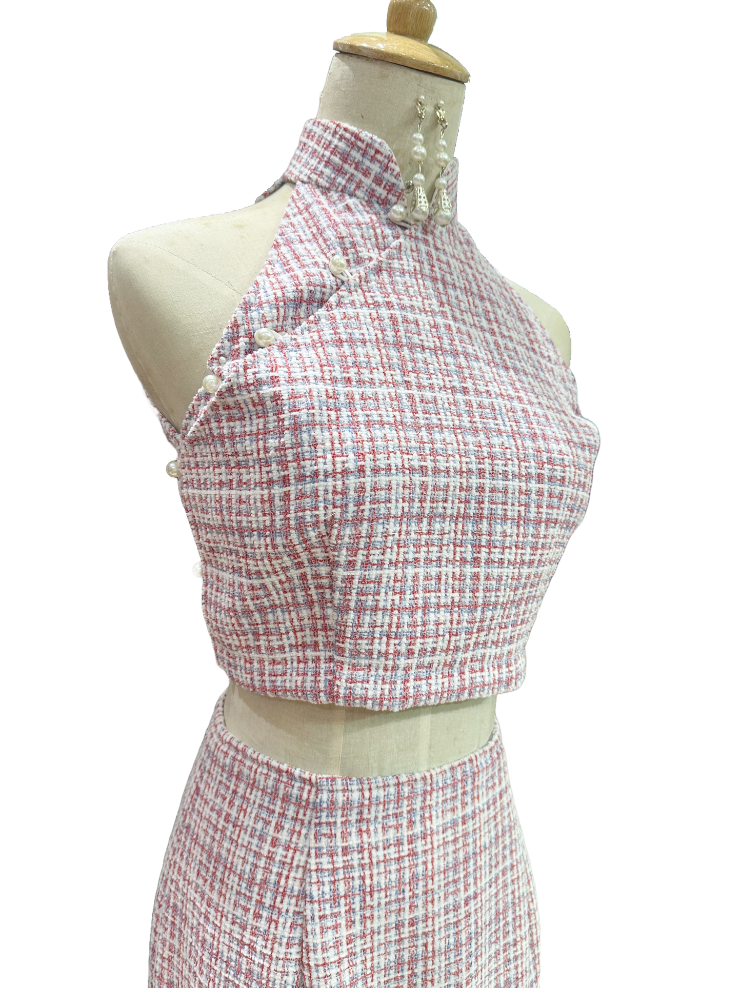 Two-Piece Tweed Cheongsam Set