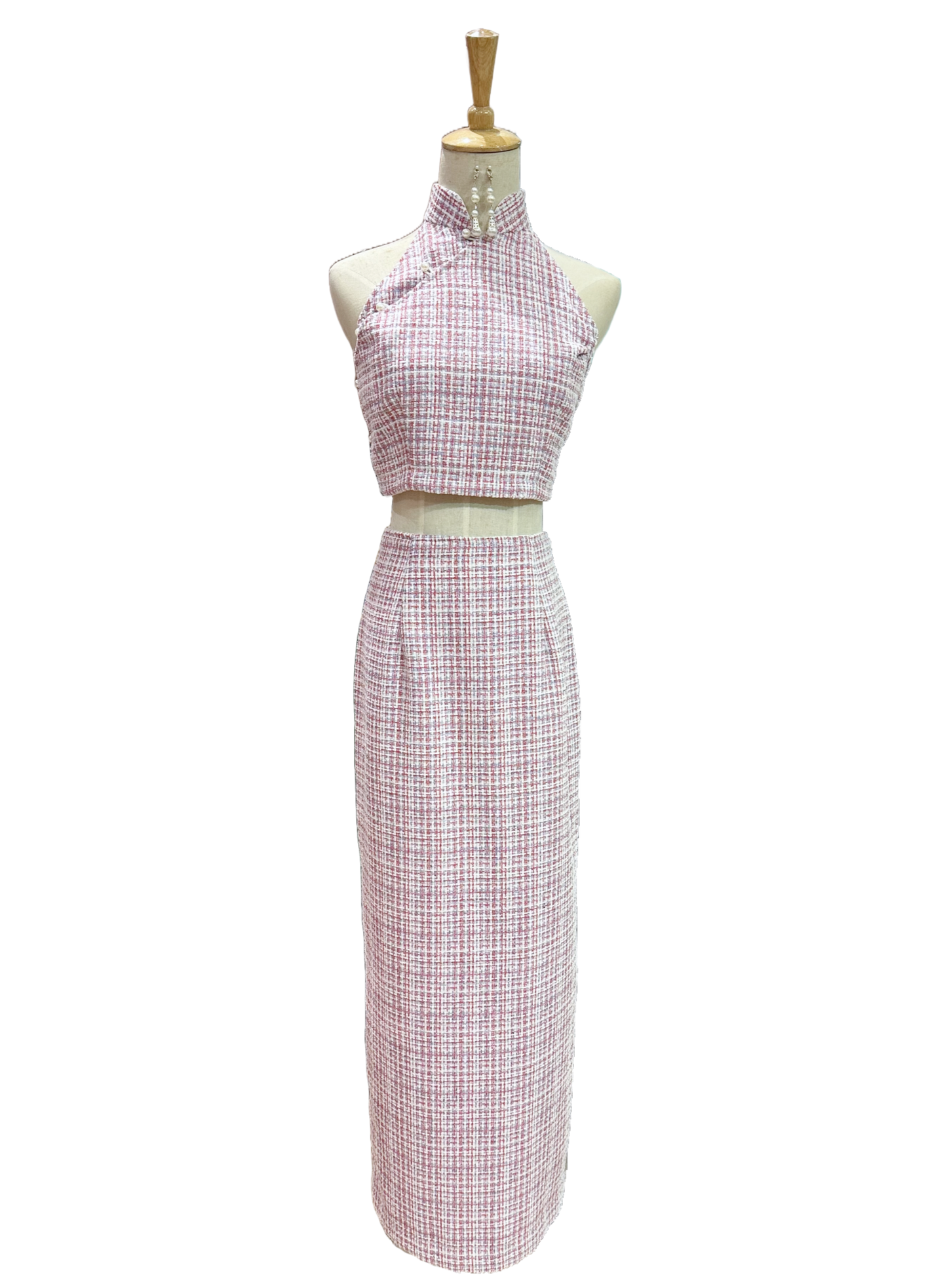 Two-Piece Tweed Cheongsam Set