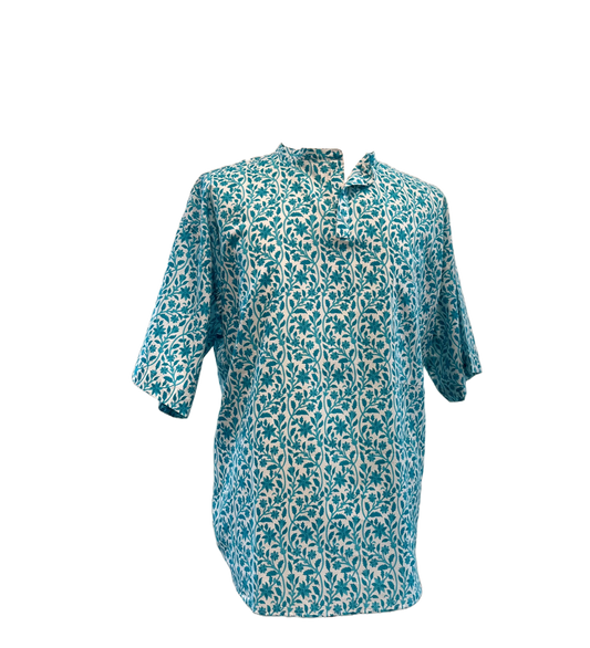 Mock Mandarin Indian Block Print Shirt