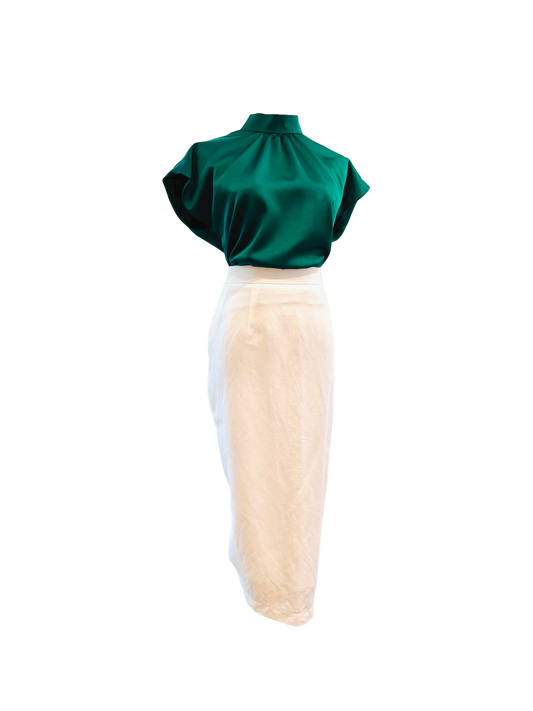 Emerald Green Silk Top With Wool Skirt