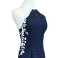 Midnight Blue Tweed Cheongsam with White Applique