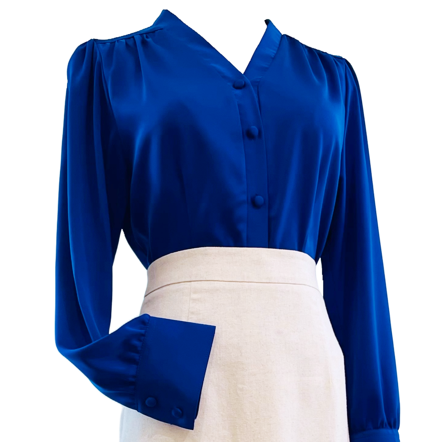 Sapphire Blue Silk Top with Linen Skirt