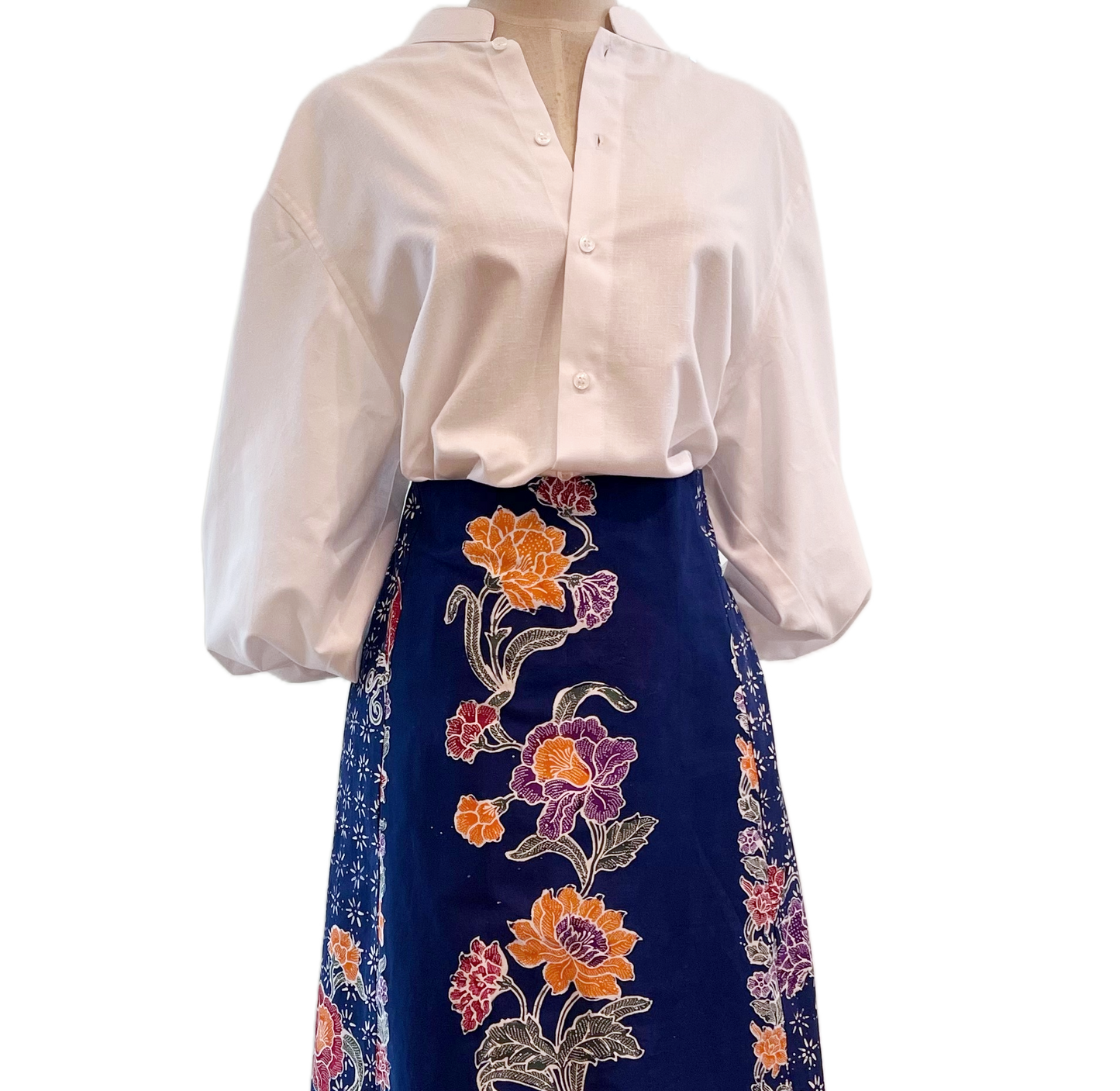 Linen Blouse with Batik Flare Skirt