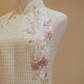 Yellow Tweed Cheongsam with Diamond Back and Appliqué